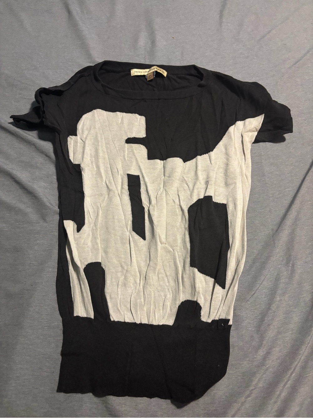 French Connection Black and White Graphic Knit Tee